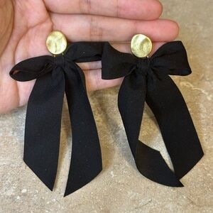 Madewell Satin Bow Statement Earrings Gold Black